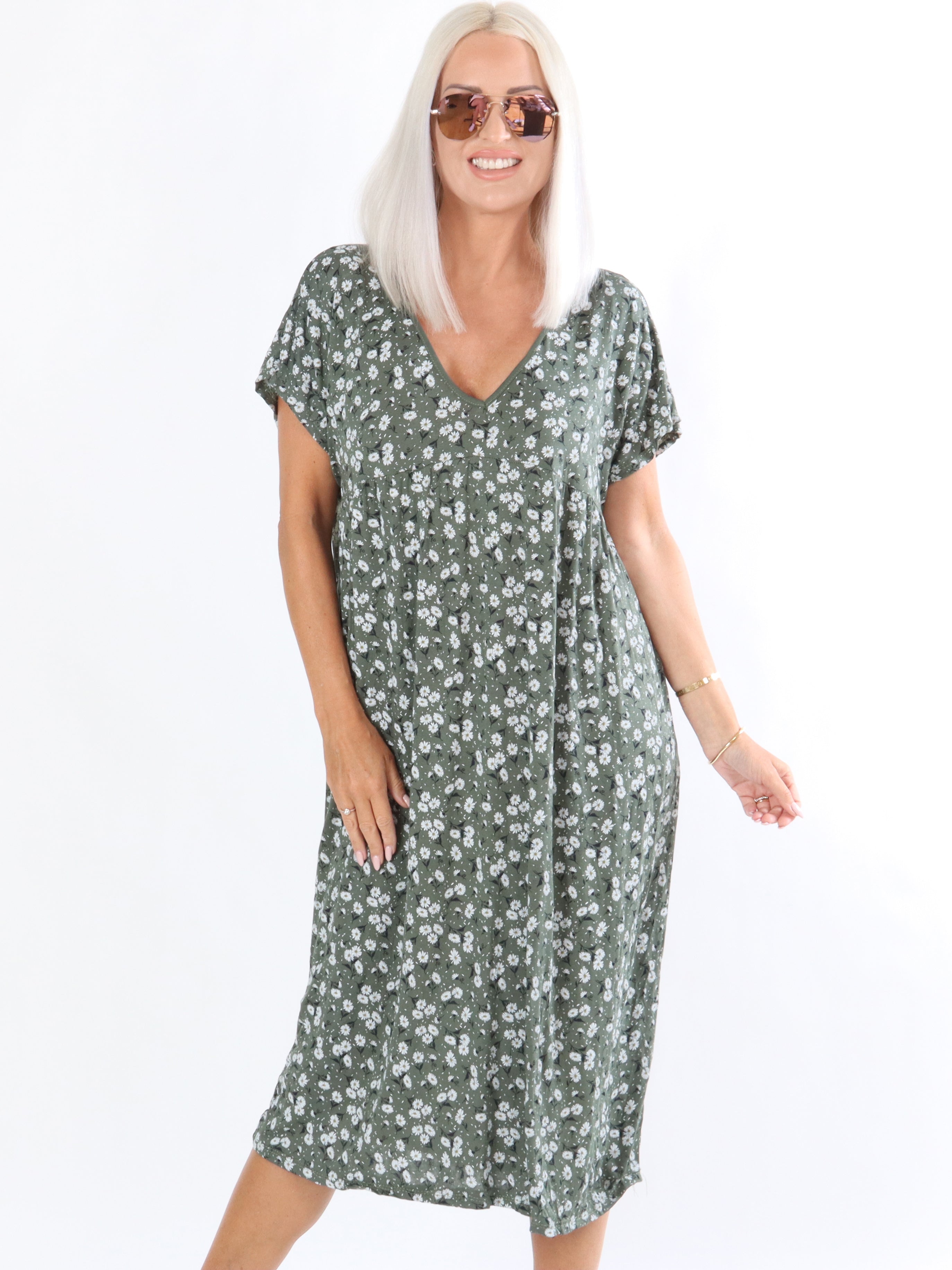 Nega - Lang elastisk kjole i blomsterprint